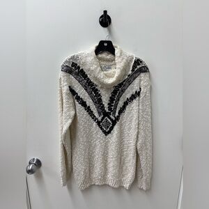 Vintage Carducci Cream and Black Embroidered Cowl Neck Sweater